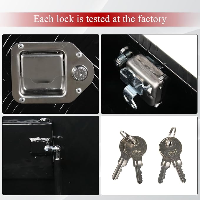 60''Inch Aluminum Truck Tool Box Trailer Chest Box Underbody Storage Organizer Waterproof Square Storage Organizer w/Lock & Keys Black(‎60" Lx12 Wx14 H) Only For Standard cab Or Regular CAB