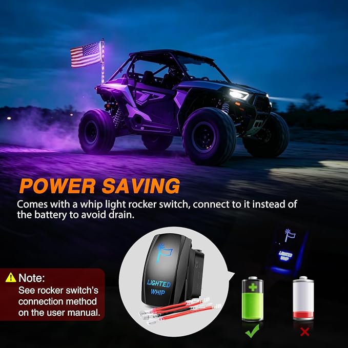 Nilight LED Whip Light 1PC 3FT Spiral RGB Antenna Whips with Spring Base, App/Remote Control DIY Chasing Patterns Brake & Reverse Lights for Side by Side ATV UTV RZR Can-Am Buggy Jeep