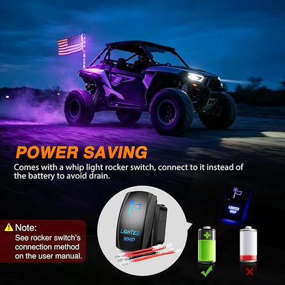 Nilight LED Whip Light 1PC 3FT Spiral RGB Antenna Whips with Spring Base, App/Remote Control DIY Chasing Patterns Brake & Reverse Lights for Side by Side ATV UTV RZR Can-Am Buggy Jeep