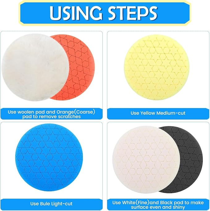 IPELY 6 Pcs Buffing Pads, Polishing Pads, Buffer Pads for Polishing and Waxing