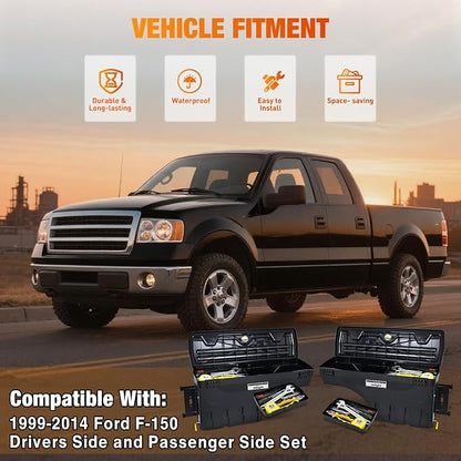 Nilight Truck Bed Tool Box Driver Side & Passenger Side Truck Tool Box Fit for Ford F-150 1999-2014 ABS Swing Case Truck Bed Storage Box with Lockable Lid Waterproof Wheel Well Toolbox Black