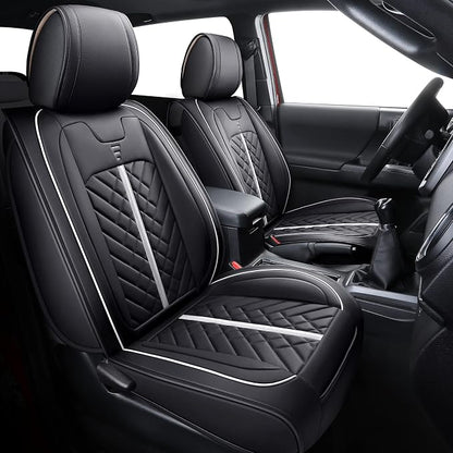 Tomatoman Tacoma Seat Covers Compatible with Toyota Tacoma 2005-2022 2023 2024 2025 2026 Truck Access Crew Double Cab TRD Offroad SR5 V6 Waterproof Faux Leather Car Cushions(Full Set/Black-White)