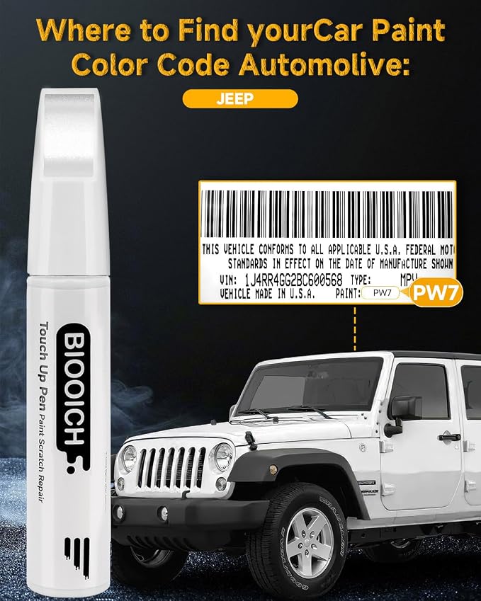 Touch Up Paint Pen Exact Color Match Car Chip and Scratch Repair (for Jeep, Bright White(PW7/GW7))