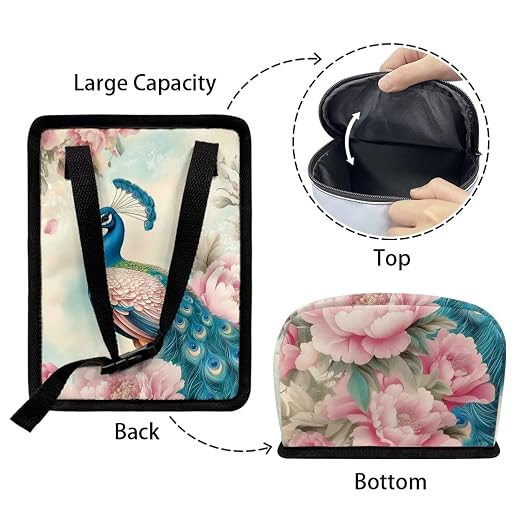 Talayituse Vintage Peacock Flower Print Car Trash Bin, Large Size Auto Trash Can Adjustable Portable Garbage Can with Lid, Vehicle Hanging Bag for Headrest Front Back Seat