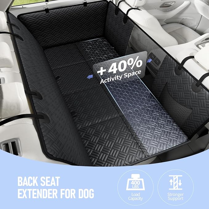 PROZAR Dog Car Seat Cover for Back Seat, Hard Bottom Back Seat Extender, Pet Cover for Dogs - Supports 400lbs, Back Seat Pet Cover, Dog Hammock for Full-Size Trucks/SUVs, 60in -Black
