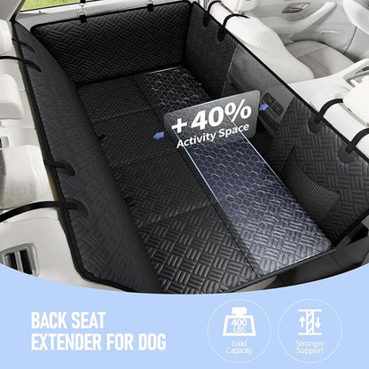PROZAR Dog Car Seat Cover for Back Seat, Hard Bottom Back Seat Extender, Pet Cover for Dogs - Supports 400lbs, Waterproof Heavy Duty Scratch Dog Hammock for Compact Cars/SUVs, 51in -Black
