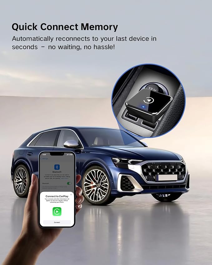 Wireless CarPlay Adapter for iPhone(2025 Upgraded) – Convert Factory Wired to Wireless, Dual-Band 5.8GHz/2.4GHz Wi-Fi, Plug & Play for iOS 10+, No Delay, Auto-Reconnect