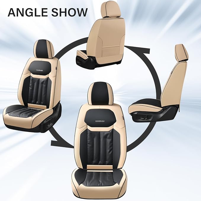 Coverado Front Seat Covers, Waterproof Leather Car Seat Covers, Seat Covers Car Seat Protector, Automotive Seat Covers Universal Fit for Most Cars(Front, Beige&Black)