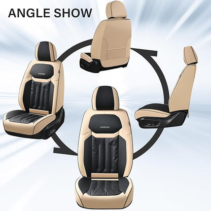Coverado Front Seat Covers, Waterproof Leather Car Seat Covers, Seat Covers Car Seat Protector, Automotive Seat Covers Universal Fit for Most Cars(Front, Beige&Black)
