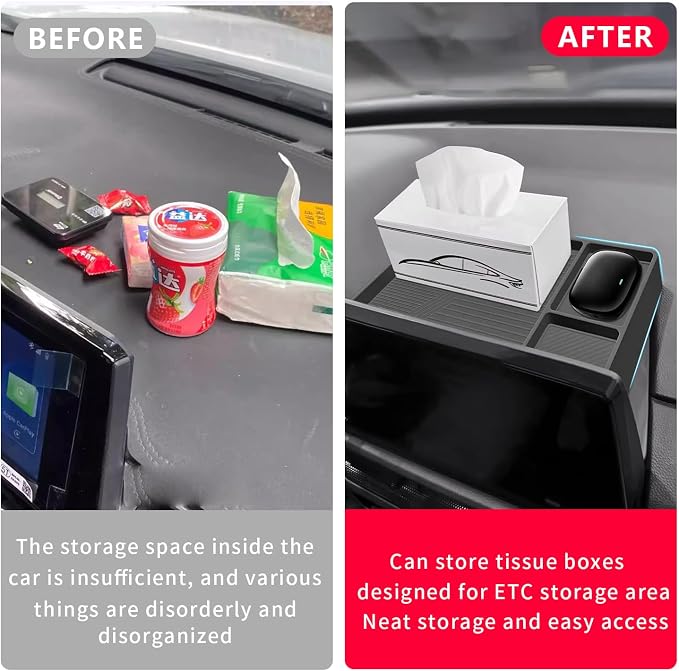 Temmis Dashboard Organizer for Honda CRV 2023-2026 (Gasoline & Hybrid), Silicone Dash Board Tissue Holder Dash Storage Tray Container Box Behind Screen-Black