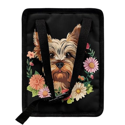 Talayituse Yorkshire Daisy Print Car Trash Bin, Large Size Auto Trash Can Adjustable Portable Garbage Can with Lid, Vehicle Hanging Bag for Headrest Front Back Seat