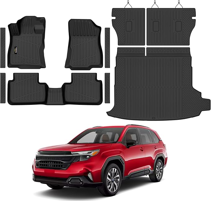Floor Mats Fit for Forester Hybrid 2025 2026 Trunk Mat with Backrest Mat All Weather TPE Rubber Cargo Liner Back Seat Protector Full Set for Forester 2025 Plug-in Hybrid Accessories, Black