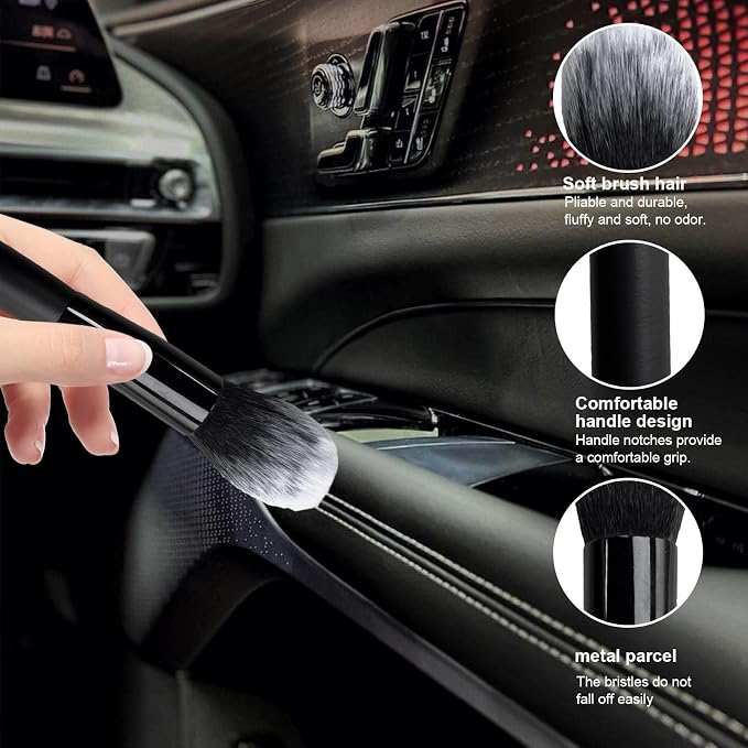 Ziciner 2 PCS Car Detailing Brush, Curved Soft Bristles Auto Removal Dust Collectors, Universal Vehicle Dashboard, Air Conditioner Vents etc Interior Cleaning Tool Accessory (Long-Black/White)