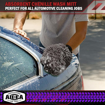 AIDEA Car Wash Mitt Microfiber-2Pack, Scratch-Free& Lint-Free, Premium Chenille Microfiber Wash Mitt-Grey Regular Size (7.12''X10.14'')