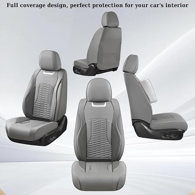 Coverado Seat Covers Full Set, Luxury Leather Car Seat Covers, Waterproof Automotive Car Seat Covers Universal Fit for Most Sedans, SUVs, Pick-up Trucks(Gray)