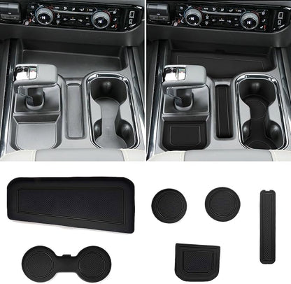 for 6PCS Refreshed Models 2022-2026 Silverado/Sierra 1500 & 2024-2026 Sierra 2500 3500 Console Liners-[3D High-Edge Liquid Silicone] Cup Holder Mats,Full Console w/Bucket Seats ONLY - Black