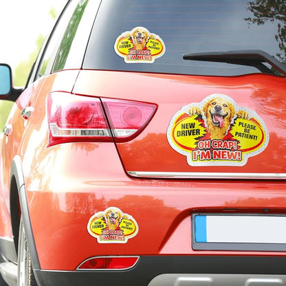3 Pcs Reflective Student Driver Magnet and Stickers Set - Funny Animal New Driver Safety Signs for Car, Waterproof & Weatherproof High Visibility Vehicle Bumper Decals, Magnet + Stickers (Dog)