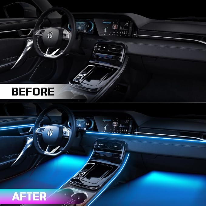 Acrylic Interior Car Lights, WEBUPAR Car Accessories 10 in 1 Car LED Strip Lights with APP Control, 175 inches 593 LEDs Fiber Optic Lights, RGB Neon Light Kits