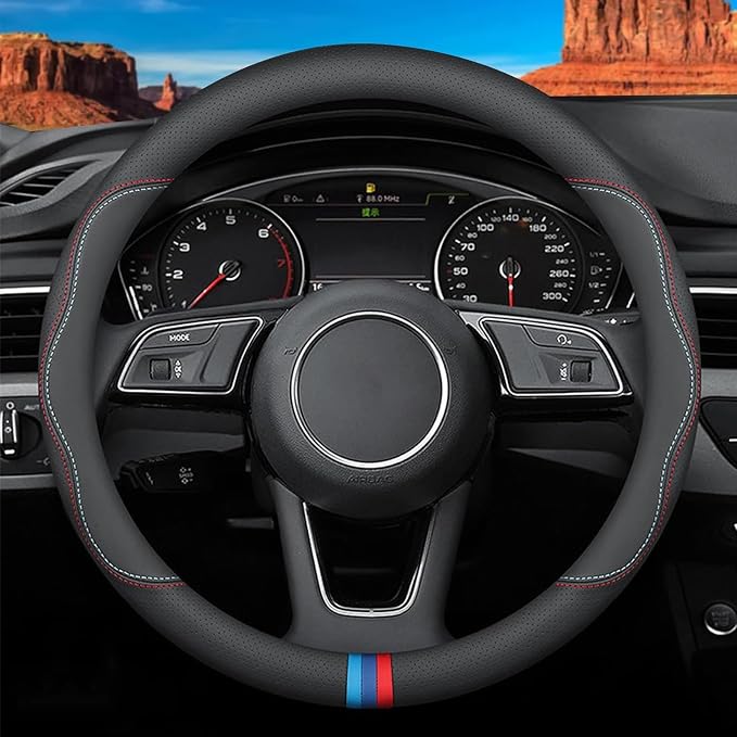 Deer Route Custom-Fit for Steering Wheel Cover, Premium Leather Car Steering Wheel Cover, Non-Slip, Breathable, for Accessories (C-Style,for Ad)