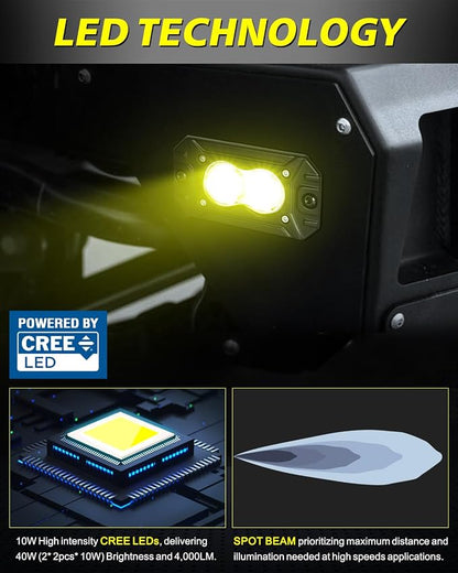 Yellow Flush Mount LED Pods, AKD Part Spot CREE LED Flush Mount Fog Lights 40W Yellow Chase Lights Bumper Driving Backup Reverse Light Pods for Trucks Pickup SUV UTV ATV Snowmobile