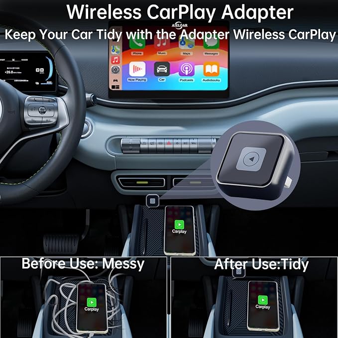 Wireless Carplay Adapter(2025 Upgrade), Plug and Play, Convert Wired to Wireless Bluetooth Carplay Adapter for iPhone - No Latency -Mini Size