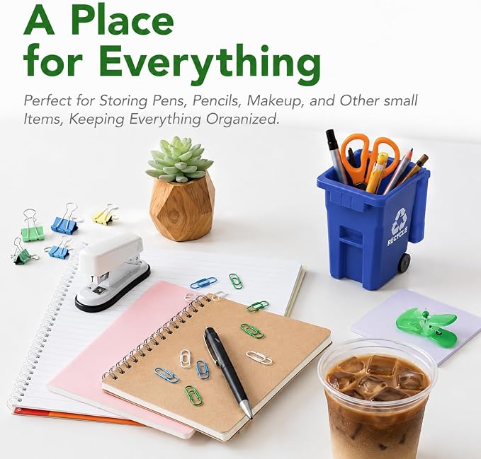 Wiosi Mini Garbage Trash Pen Holder for Desk, Pack of 2, Blue & Green, Tiny Recycle Bin Pencil Holder | Storage for Pencils & Pens | Office Stationery to Organize the Desk | Ideal for Student Work
