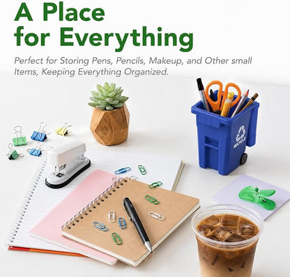 Wiosi Mini Garbage Trash Pen Holder for Desk, Pack of 2, Blue & Green, Tiny Recycle Bin Pencil Holder | Storage for Pencils & Pens | Office Stationery to Organize the Desk | Ideal for Student Work