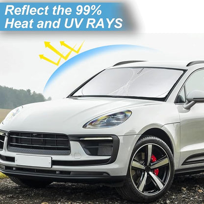 Custom Fit Macan Windshield Sunshade for 2026 2025-2014 Porsche Macan Accessories Front Window Sun Shades Shield Cover for Windshield Foldable 210T Sun Visor Protector Blocks UV Ray Keep Car Cooler