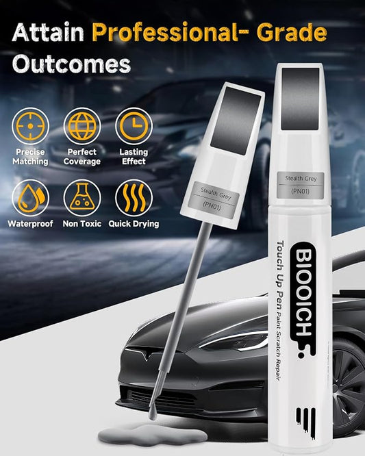 Touch Up Paint Pen Exact Color Match Car Chip and Scratch Repair (for Tesla, Stealth Grey(PN01))