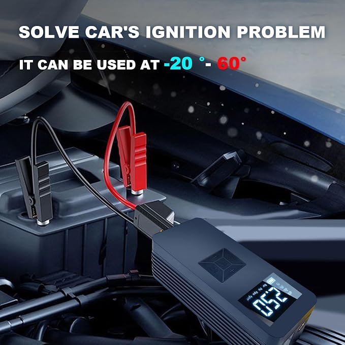 Jump Starter with Air Compressor,14.8V 8000A Peak Portable Car Battery Jump Starter Jump Box,150PSI Car Air Pump Tire Inflator Battery Charger with LED Light, LCD Display,Black