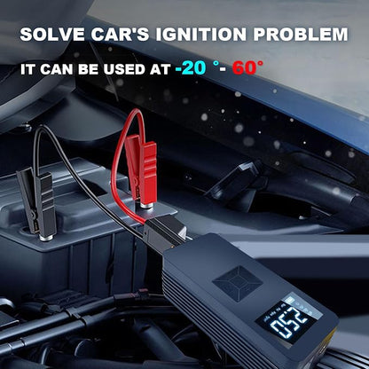 Tire Inflator Portable Air Compressor with Digitally Display Pressure Gauge 20000mA, Car Air Compressor Pump with Jump Starter 150PSI, 14.8 V Car Battery Jump Starter Portable