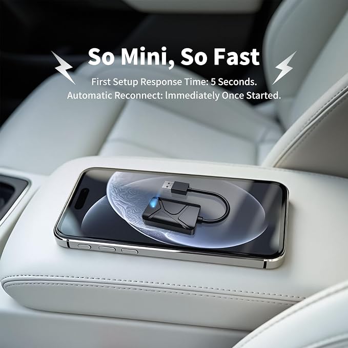 2-in-1 Wireless Carplay Adapter, Convert Wired to Wireless Mini Car Play Adapter for Apple iPhone & Android Auto, Seamless Plug & Play Auto Connect, Compatible with 2016-2025 Car Models