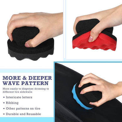 BBTO 6 Pcs Tire Hex Grip Dressing Applicator Washable Tire Shine Applicator Dressing Pad Car Detailing Foam Sponge Reusable Tire Cleaner Sponge for No Slip Tire (Black, Red, Blue, 4.33 Inch Diameter)