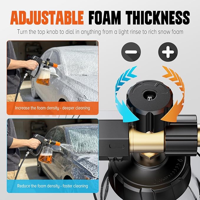 Foam Cannon for Pressure Washer, 1L Car Wash Foam Cannon with 1/4" Quick Connect, Adjustable Snow Foam Lance with Extra Orifice Nozzle & Foam Makers for Cars