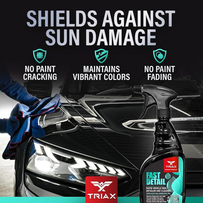 TRIAX Fast Detail Rapid Car Wax and Cleaner, High Gloss Vehicle Detailer for Paint, Glass, Chrome, Rubber, Vinyl, Rims, Plastic Trim, and Bumpers (Pack of 2-23 Ounce)