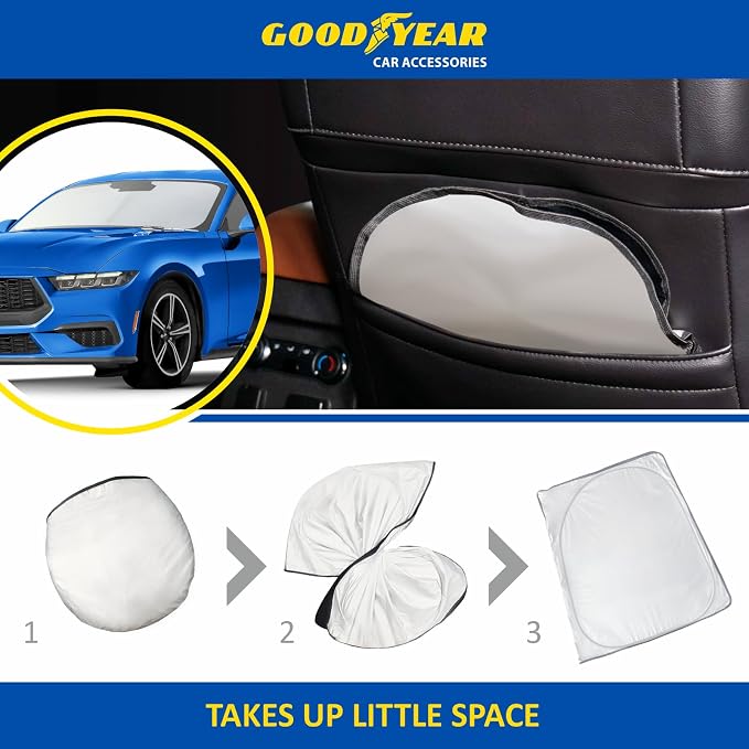 Goodyear Foldable Windshield Sunshade for Ford Mustang 2015-2023, Truck car Accessories, Sunshade Cover, Sun Shade Car Windshield, Window Sun Blocker - GY008290
