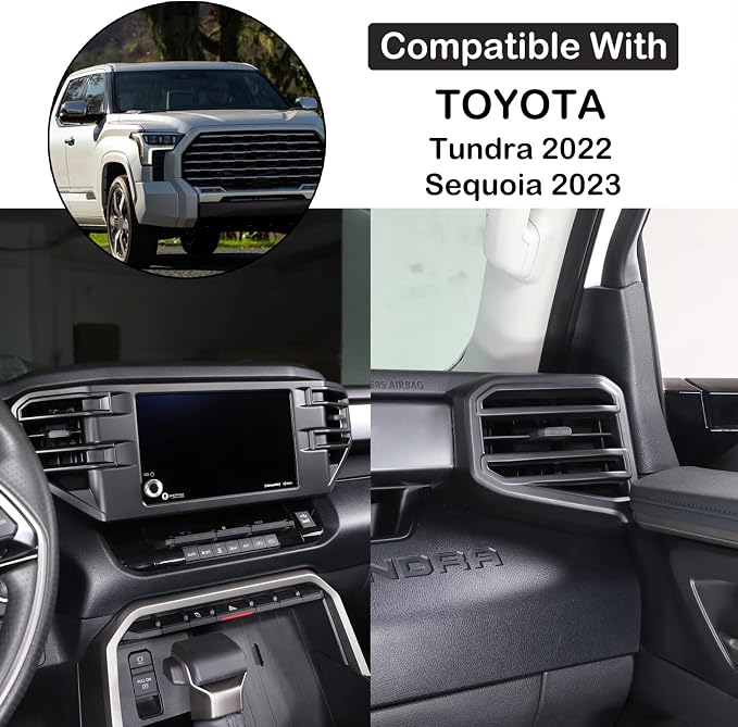 Car Center Console Air Conditioning Outlet Trim Cover Kit Compatible with Toyota Tundra/Sequoia 2022-2026, ABS Dashboard Side A/C Vent Panel Protective Frame Decoration Accessories, For 8-inch Screen