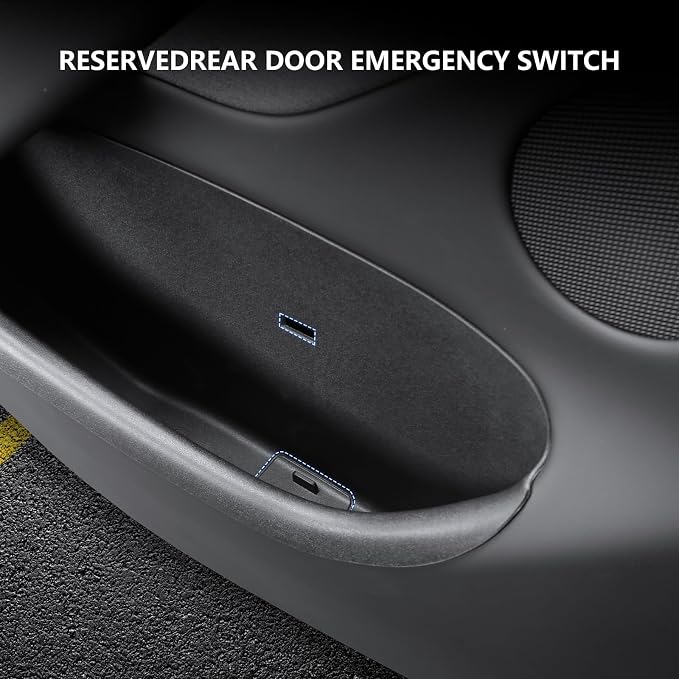 Door Side Storage Box Compatible with 2025 2026 Tesla Model Y Juniper Accessories, Full Cover TPE Door Pocket Liner Organizer with Emergency Mechanical Release Handle, 4PCS Front Rear Set (Black)