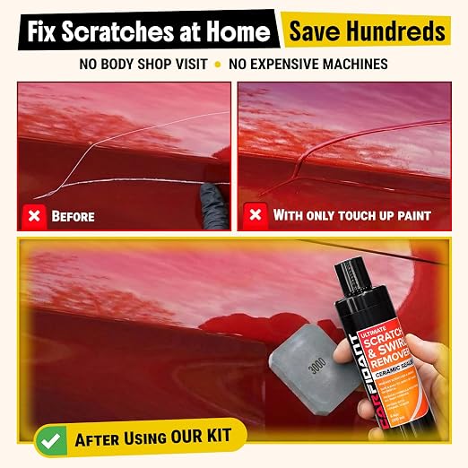 Carfidant Scratch and Swirl Remover - Car Scratch Remover for Vehicles Paint - Polishing Compound for Cars - Paint Restorer Kit with Pad, Microfiber and Sanding Block