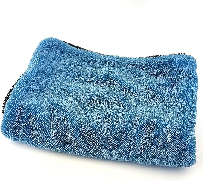 1200GSM Microfiber Car Drying Towel, Double-Twist Loop, Ultra-Absorbent, Quick-Dry, Lint- & Streak-Free, Scratch-Safe, for Car Wash & Detailing (1 Pack) (Dark Grey & Light Blue, 16" x 24")
