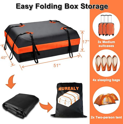 15 Cubic Feet Rooftop Cargo Carrier - Heavy Duty Waterproof Car Roof Bag for All Vehicles with or Without Rack, Includes Anti-Slip Mat, 6 Door Hooks & Luggage Lock