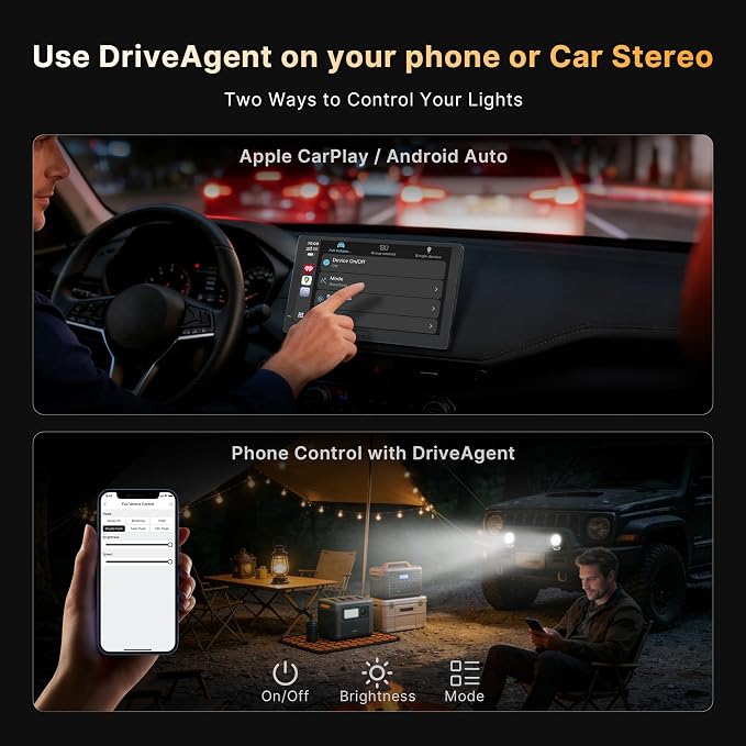 LED Pod Lights 42W Flood Beam, Smart App Controlled Off Road Driving Lights Supports CarPlay/Android Auto, IP67 Waterproof 6000K White Lamps for Trucks, ATV, UTV, SUV, Boat (2 Pack)