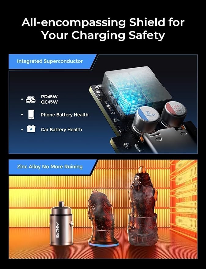 AINOPE 90W for iPhone 17/16/15 Pro Max Car Charger USB C Fast Chage, [Mini&Metal] Invisible Cigarette Lighter Adapter with 3FT USB C to C Cable, Car Accessories for Mother Him Her, Adapter for iPhone