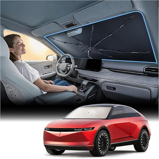 Nmoiss [Vinyl Coating Heat Shield] Windshield Sun Shade Umbrella Custom for Hyundai Ioniq 5, Protect Car from Sun Rays & Heat Damage Keep Cool and Protect Interior