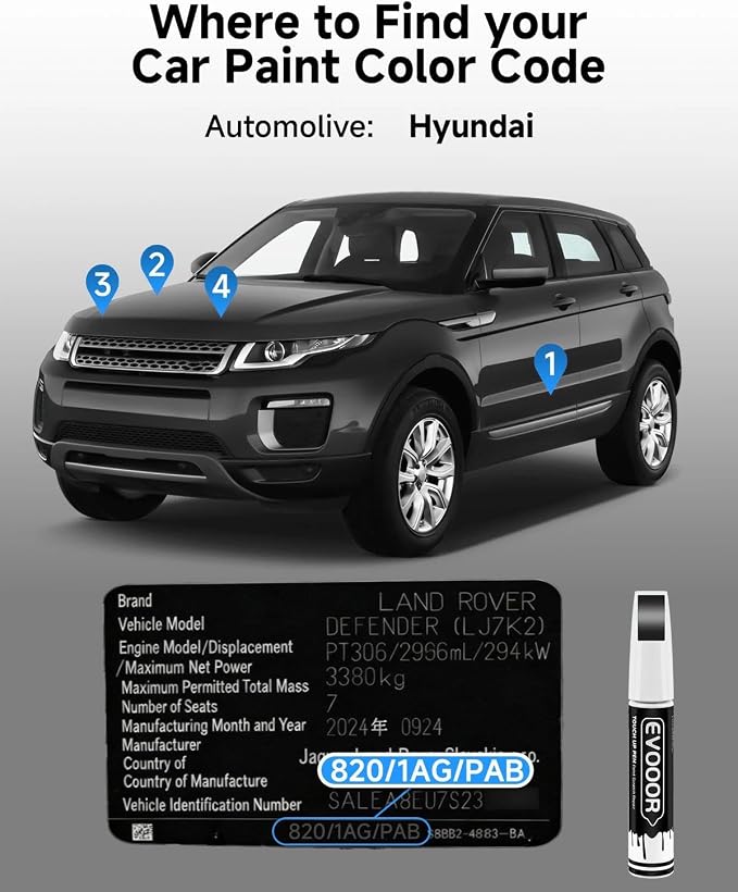 Santorini Black (820/1AG/PAB) Touch Up Paint Compatible with Land Rover Exact Match 2 in 1 Touch up Paint for Chips and Nicks Repair with 2pcs Disposable Micro Applicators