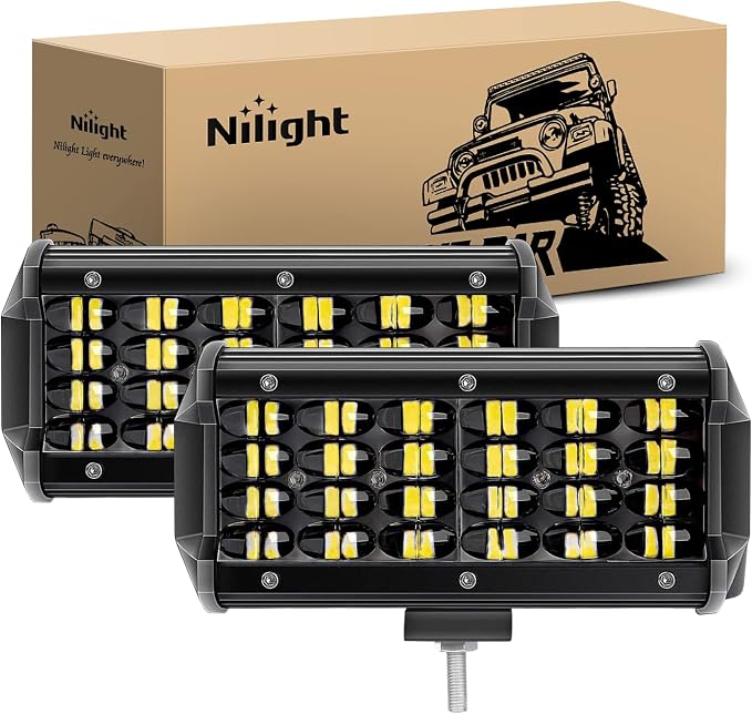 Nilight Led Pods 2Pcs 6.5 Inch 72W 7000LM Quad Row Light Bar Flood Spot Combo Driving Lamp Off Road LED Work Lights for Van Camper Wagon Car Pickup Golf Cart ATV UTV SUV Truck Boat 4x4