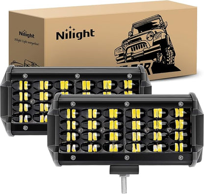 Nilight Led Pods 2Pcs 6.5 Inch 72W 7000LM Quad Row Light Bar Flood Spot Combo Driving Lamp Off Road LED Work Lights for Van Camper Wagon Car Pickup Golf Cart ATV UTV SUV Truck Boat 4x4