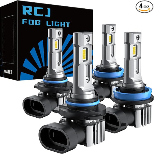 RCJ 9005/HB3 H11/H8/H9 Bulbs Combo, 32000LM Super Bright 6000K Cool White Fog Light, 1:1 Mini Size with Fan, Plug and Play, Canbus Ready, Pack of 4