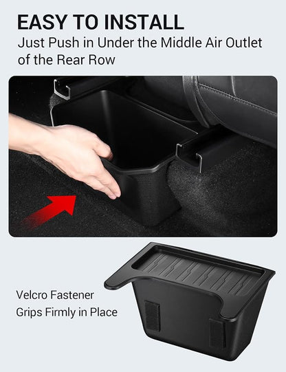 BASENOR 2024-2020 Tesla Model Y Trash Can, Rear Center Console Organizer with Anti-Slip Lid, Dustproof Rear Bin Backseat Storage Box Garbage Can for Model Y Accessories