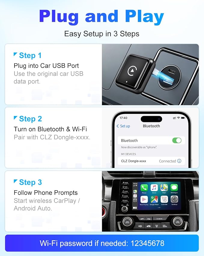 2026 Wireless CarPlay & Android Auto Adapter, 2-in-1 Wired to Wireless Dongle, Fast Auto-Connect, Stable Connection, Mini Plug & Play USB Adapter for Factory Wired Cars